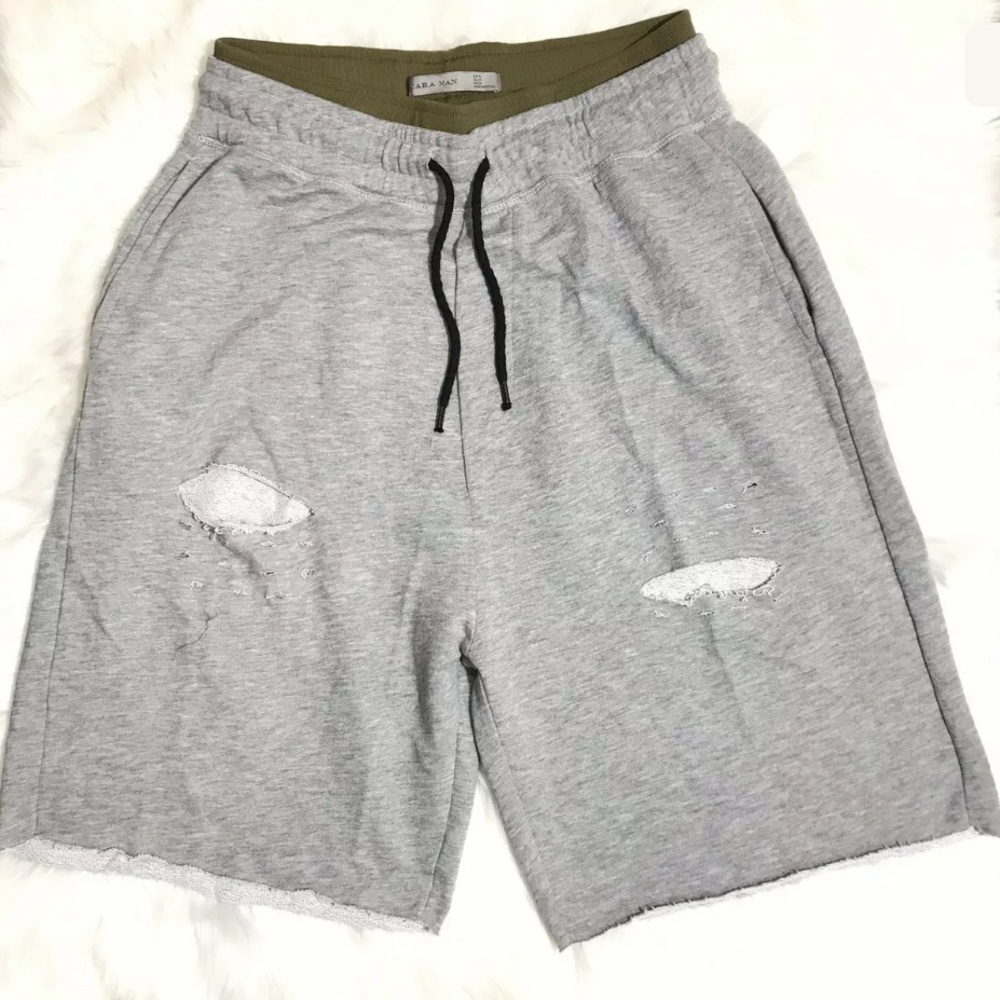 Zara Man Distressed Shorts Drawstring Pockets